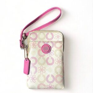 Coach Waverly Flower Print Universal Case Wristlet Pink/Cream With the Hangtag